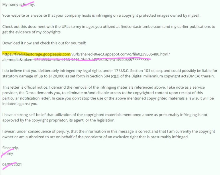copyright violation message scam